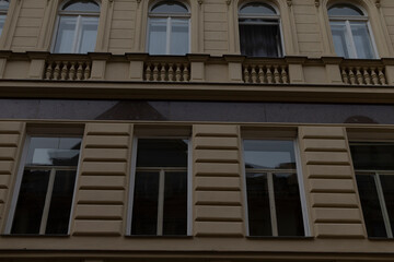 A breathtaking and stunning view of a classic building facade showcasing stylish windows and exquisite elegant details