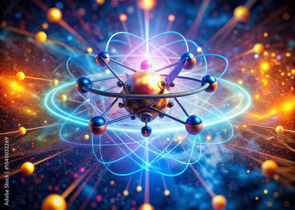 Aufkleber high-tech atomic explosion concept in 4k - proton and electron dynamics for science and medical rese