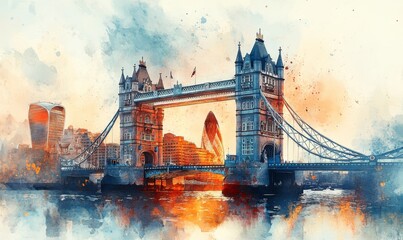 Obraz premium Watercolor the wonderful city of london, Tower Bridge