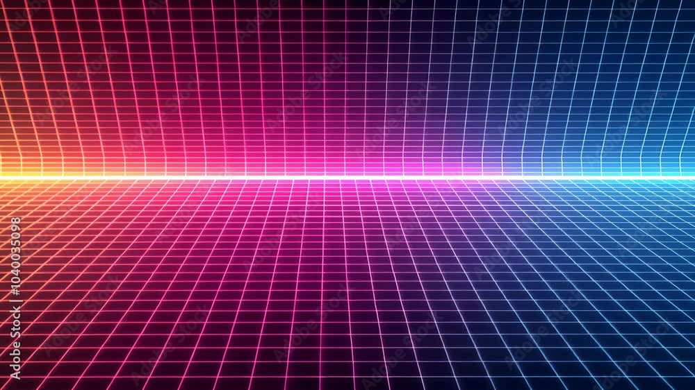 Poster neon grid background with futuristic retro aesthetic, perfect for designs, games, and tech-themed pr