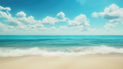 Serene Beach with Waves and Bright Blue Sky