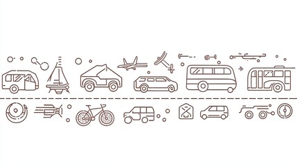 Naklejka premium Collection of clean line transport icons