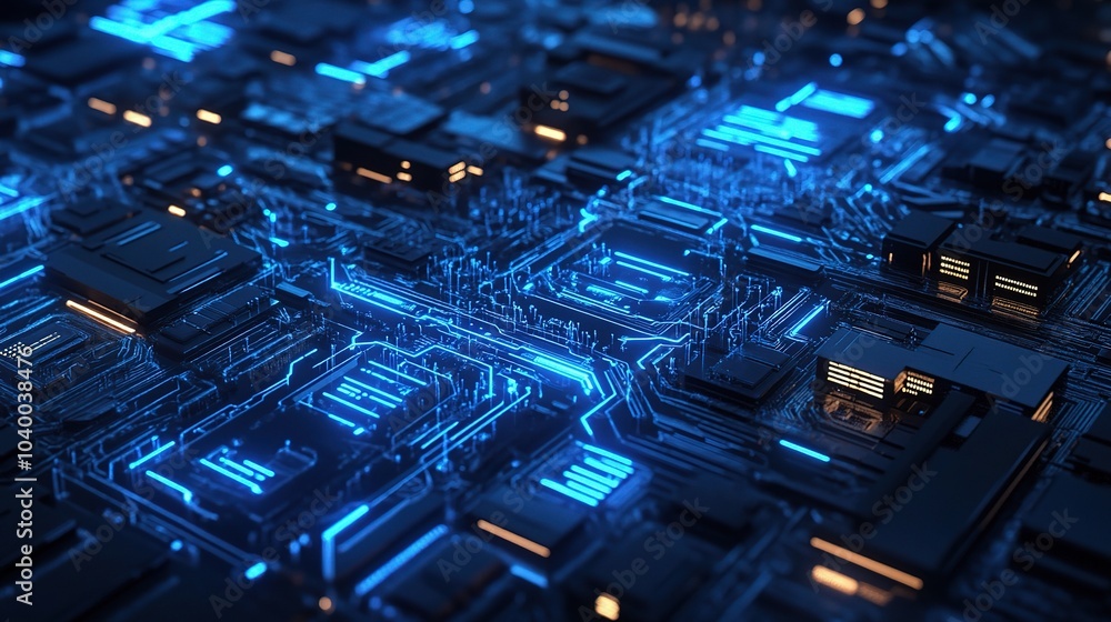 Canvas Prints Futuristic Circuit Board with Neon Lights