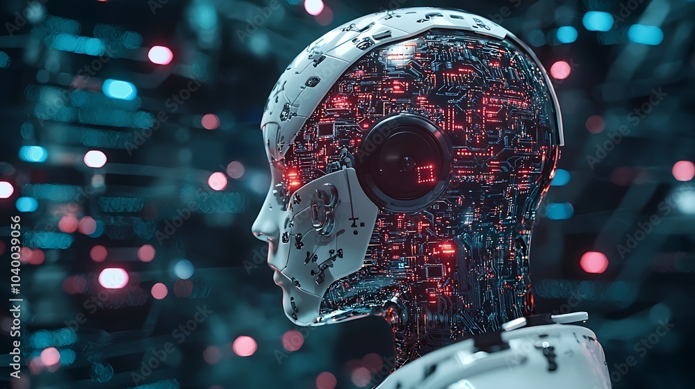 Fototapete exploring the future a futuristic robot brain composed of interconnected circuits and digital compon