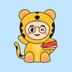 Cute Kids Character in Tiger Costume