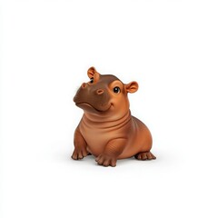 Fototapeta premium Cute Cartoon Hippopotamus Sitting on White Background