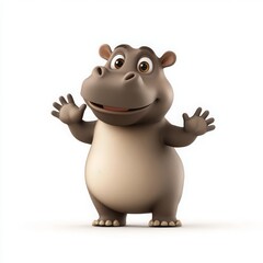 Naklejka premium Cute Cartoon Hippopotamus Character D Render