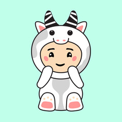 Cute Kids Character in Cow Costume
