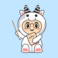 Cute Kids Character in Cow Costume