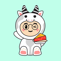 Cute Kids Character in Cow Costume