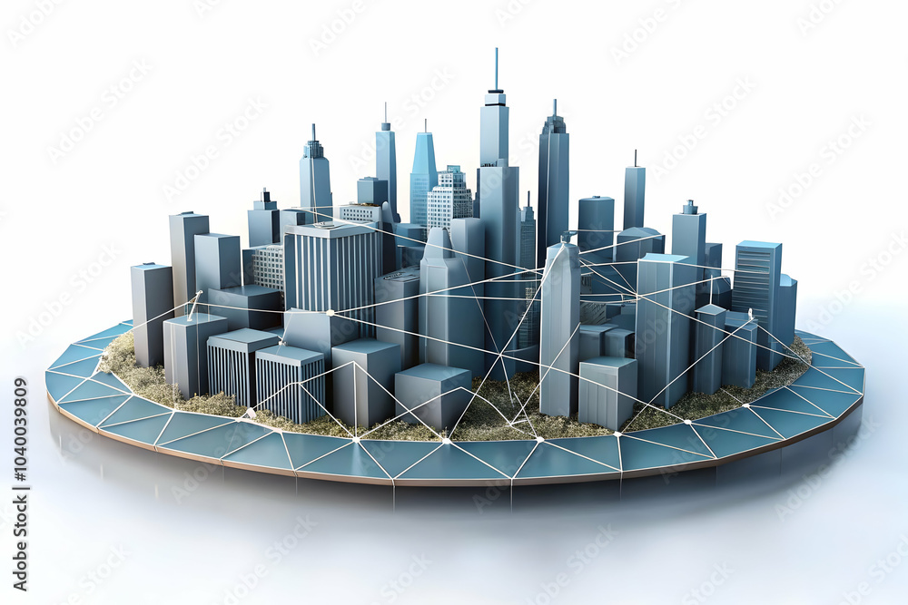 Poster abstract city skyline network design | lines forming interconnected urban landscape | smart city con