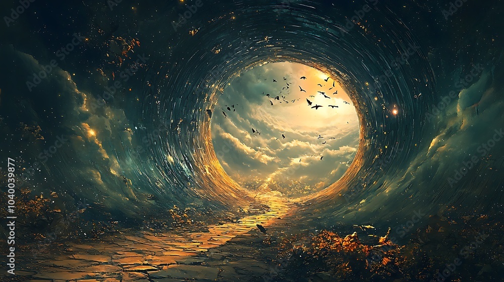 Aufkleber Journey through a twilight dimension exploring the enigmatic loops of time and light in a mystical realm