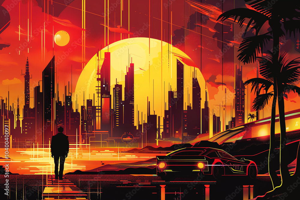 Poster bring to life a dystopian vision in a vector art creation blend elements of luxury seamlessly into t