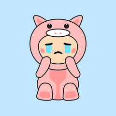 Cute Kids Character in Pig Costume