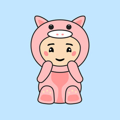 Cute Kids Character in Pig Costume