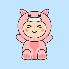 Cute Kids Character in Pig Costume