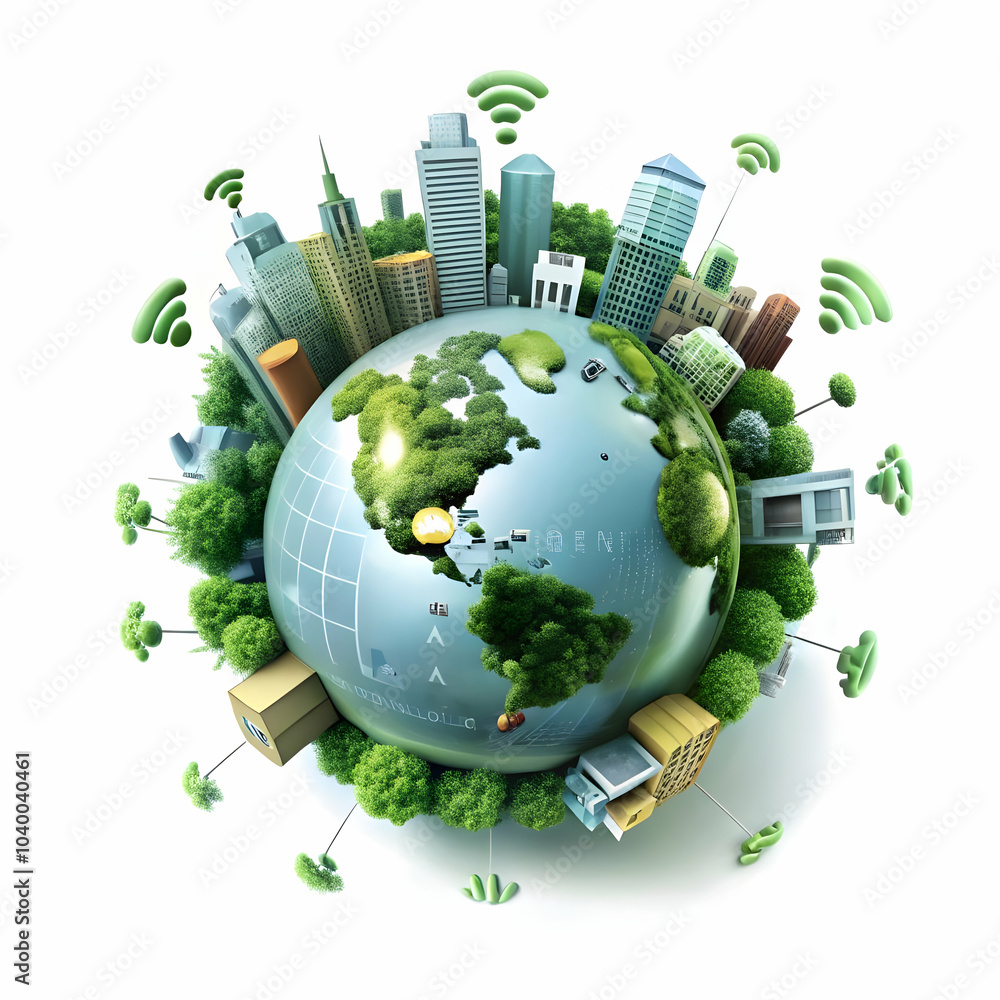 Poster soft abstract background interconnected globe city icons global connectivity smart cities design amp