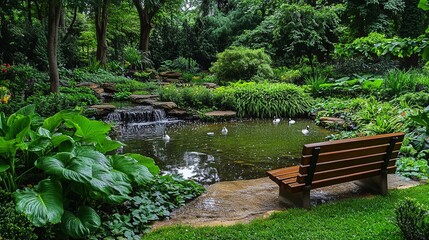 Fototapeta premium Tranquil retreat a serene botanical garden experience