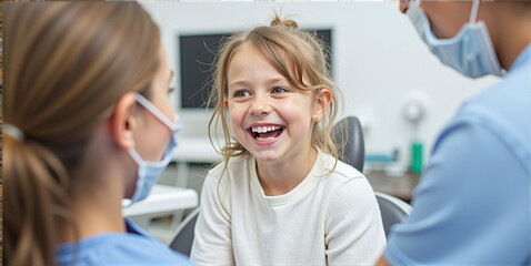 Obraz premium Child at the dentist, checking the health of the oral cavity in children and maintaining dental health