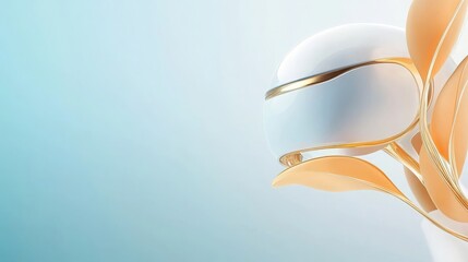 Abstract Gold and White Geometric Shapes on Blue Background