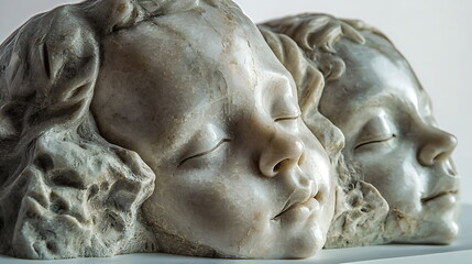Fototapeta premium Serenity captured in stone exquisite sculptures of two harmonious children’s faces evoking tranquility and innocence