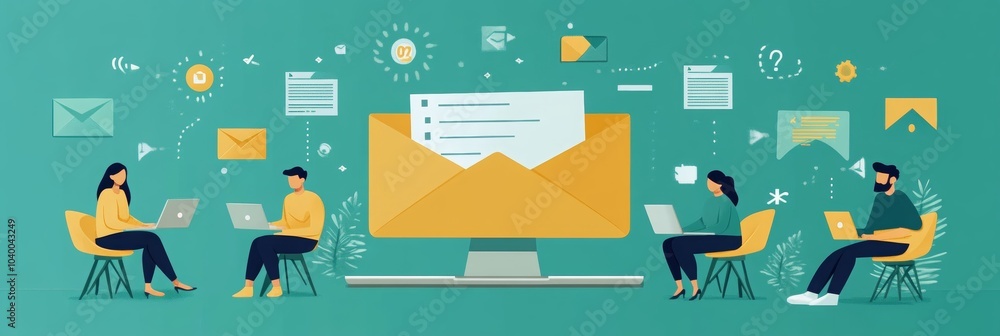 Poster email campaign strategy session, a collaborative team of marketers brainstorming engaging content an