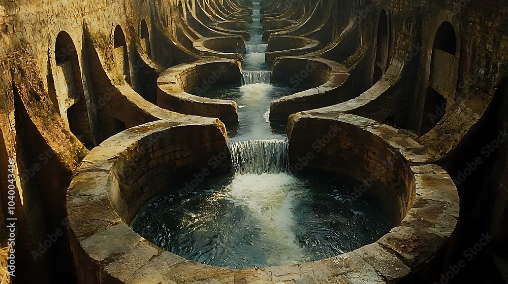 Poster Exploring the intricate water flow of innovative architectural design a journey through unique structures and aesthetic harmony