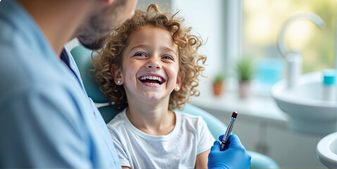 Fototapeta premium Child at the dentist, checking the health of the oral cavity in children and maintaining dental health