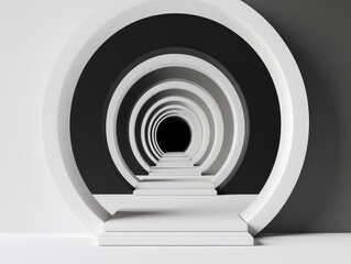 Naklejka premium A series of concentric circular portals lead into a dark void, creating a visually intriguing tunnel effect with a minimalist design.