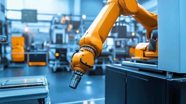 A robot conducting automated maintenance on complex machinery in a clean, high-tech industrial facility with organized maintenance areas and advanced tools, Industrial tech style