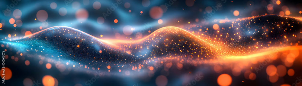 Poster abstract digital waves flowing bokeh lights background | soft cool toned abstract waves symbolizing 