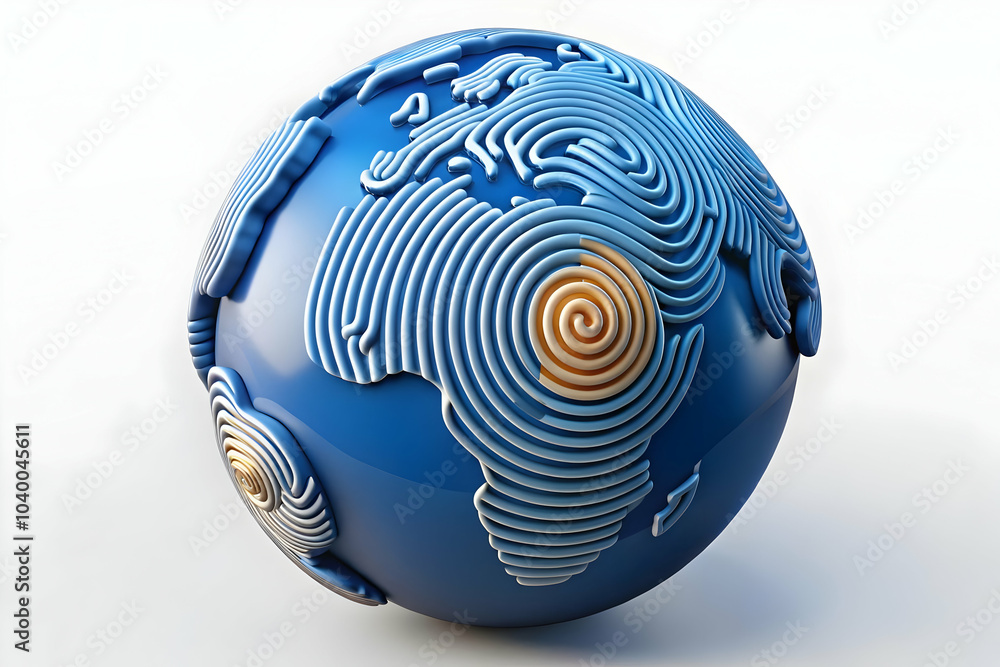 Poster digital fingerprint globe image | unique identities | global data network | plain background with co