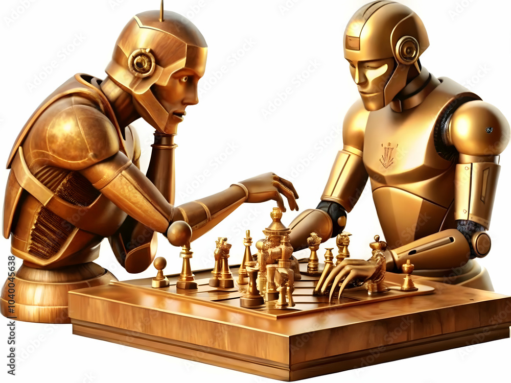 Poster Human Robot Chess Game Abstract Background Symbolizing Strategic Collaboration Competition Soft Image Ample Copy Space Photo Stock Concept