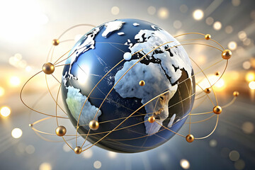 Glowing Earth Data Streams Bokeh Background - Digital Art Image Representing Global Data Network Interconnectedness with Ample Copy Space for Photo Stock Concept