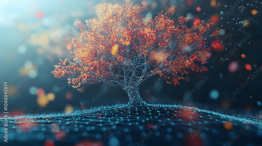 Poster 3d ai powered esg decision tree concept, macro view of ai generated decision tree branches, showcasi