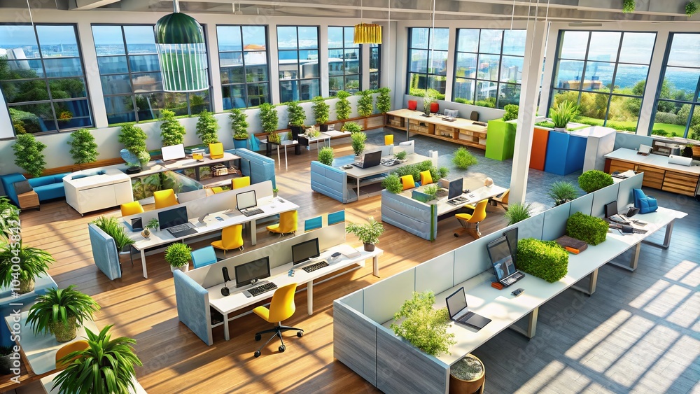 Poster isometric business and office concept with high dynamic range visuals for modern workspaces and stra
