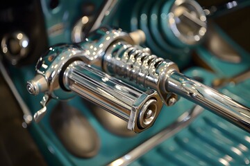 Fototapeta premium Close-Up of a Vintage Motorcycle Handlebar with Chrome Details