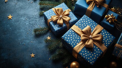 Fototapeta premium The boxes are decorated with gold ribbons