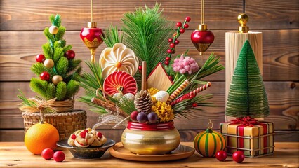 Japanese New Year Decorations Still Life for Greeting Cards Inspiration