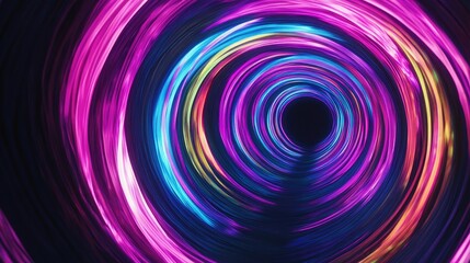 Neon spirals of vibrant hues twisting into a black abyss, evoking a futuristic and surreal atmosphere.