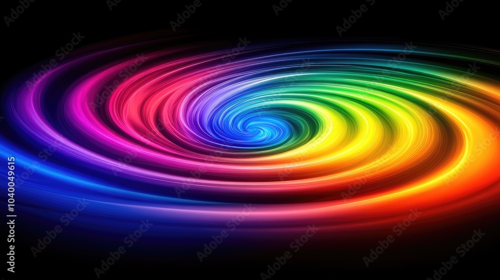Poster a mesmerizing swirl of rainbow colors against a black void, creating a sense of motion and depth.