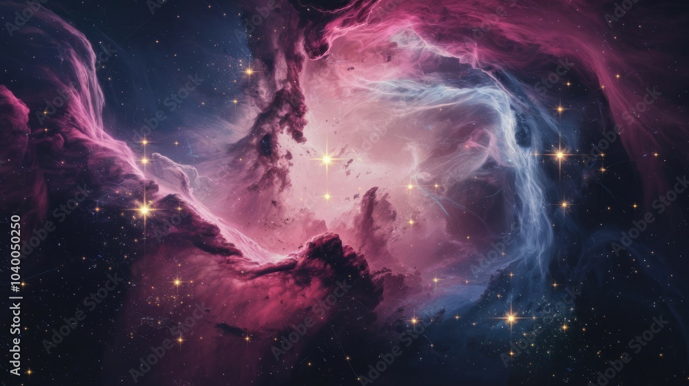 Poster cosmic nebula clouds. a mesmerizing view of a celestial nebula, a swirling cloud of gas and dust ill