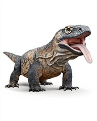 Naklejka premium A detailed illustration of a prehistoric creature resembling a large lizard with a prominent tongue and textured skin.