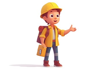 Cheerful Cartoon Character in Construction Gear Ready to Help