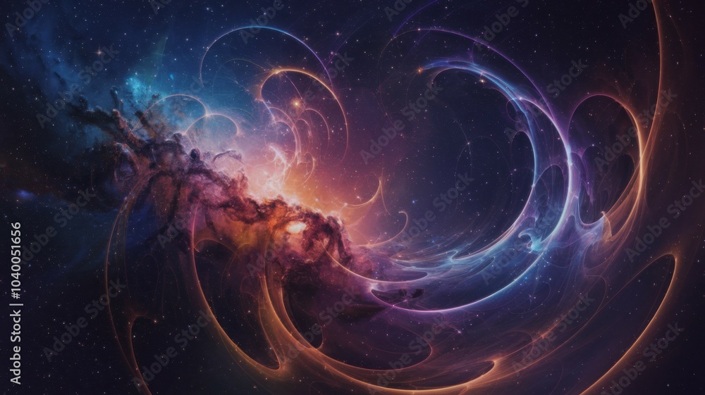 Poster cosmic nebula abstract. a mesmerizing cosmic nebula with abstract swirls of light, representing the 