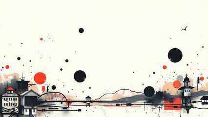 Obraz premium Abstract cityscape with red and black circles