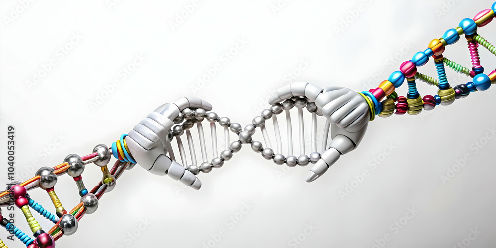 Poster interlocking human robotic gears image seamless collaboration integration plain background stock pho