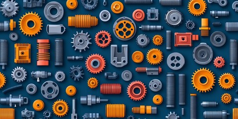 Colorful mechanical gears and parts, detailed background.