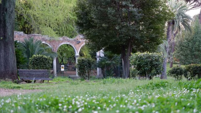 Villa Sciarra fountain public park in Rome, Italy