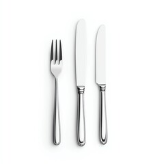Cutlery set including a fork, knife, and spoon, white isolate background